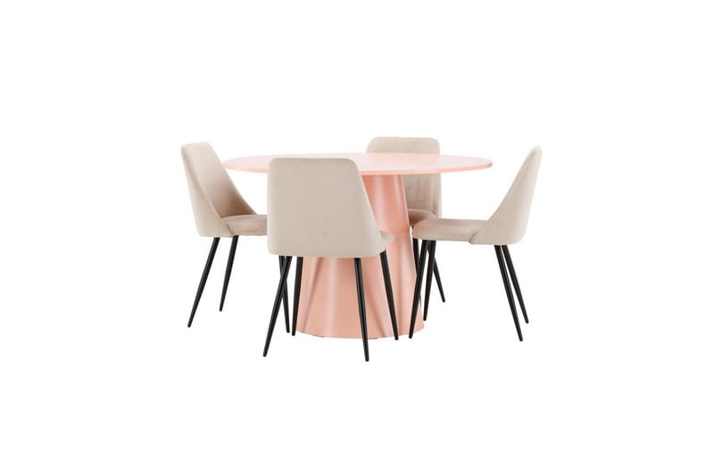 Spisegruppe Lanzo Rund 120 cm med 4 stk Night Stoler Rosa - Rosa - Møbler - Bord - Spisegrupper