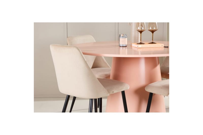 Spisegruppe Lanzo Rund 120 cm med 4 stk Night Stoler Rosa - Rosa - Møbler - Bord - Spisegrupper