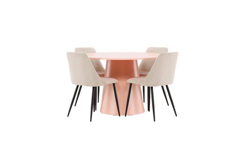 Spisegruppe Lanzo Rund 120 cm med 4 stk Night Stoler Rosa - Rosa - Møbler - Bord - Spisegrupper