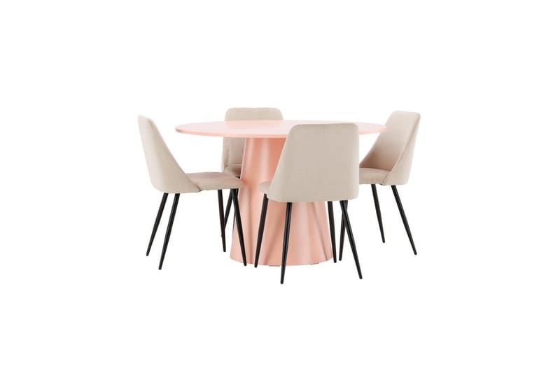 Spisegruppe Lanzo Rund 120 cm med 4 stk Night Stoler Rosa - Rosa - Møbler - Bord - Spisegrupper