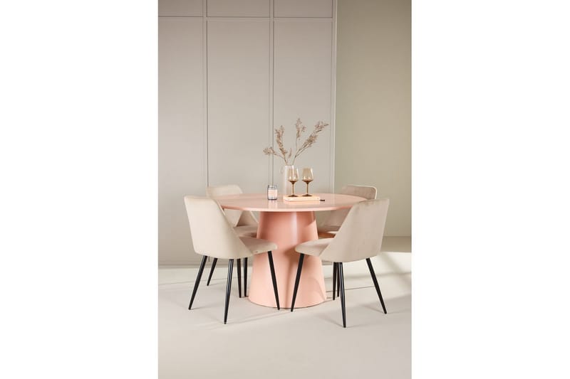 Spisegruppe Lanzo Rund 120 cm med 4 stk Night Stoler Rosa - Rosa - Møbler - Bord - Spisegrupper