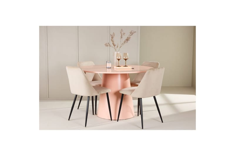 Spisegruppe Lanzo Rund 120 cm med 4 stk Night Stoler Rosa - Rosa - Møbler - Bord - Spisegrupper