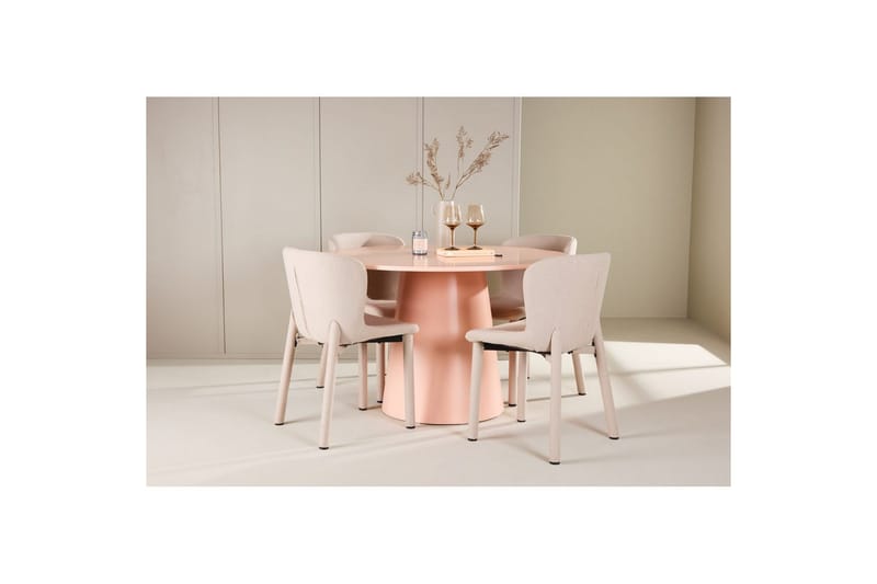 Spisegruppe Lanzo Rund 120 cm Rosa med 4 stk Astoria Stoler Beige - Beige - Møbler - Bord - Spisegrupper