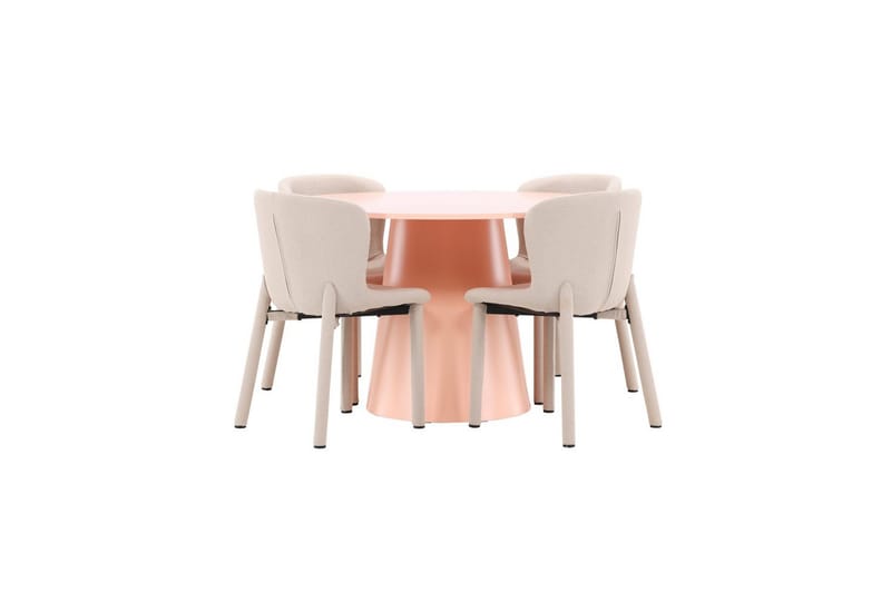 Spisegruppe Lanzo Rund 120 cm Rosa med 4 stk Astoria Stoler Beige - Beige - Møbler - Bord - Spisegrupper