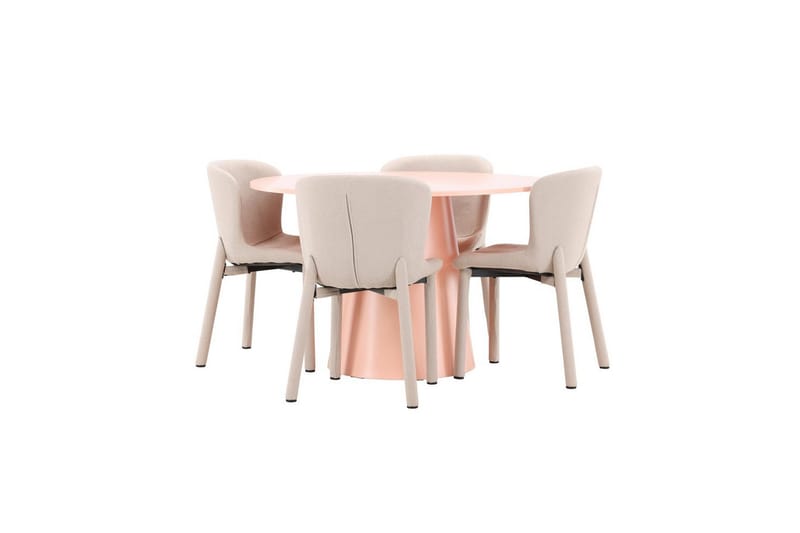 Spisegruppe Lanzo Rund 120 cm Rosa med 4 stk Astoria Stoler Beige - Beige - Møbler - Bord - Spisegrupper