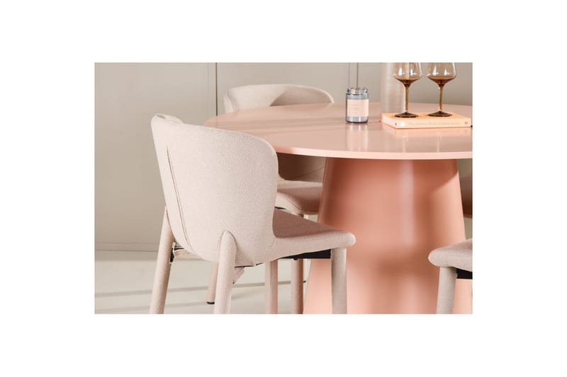 Spisegruppe Lanzo Rund 120 cm Rosa med 4 stk Astoria Stoler Beige - Beige - Møbler - Bord - Spisegrupper