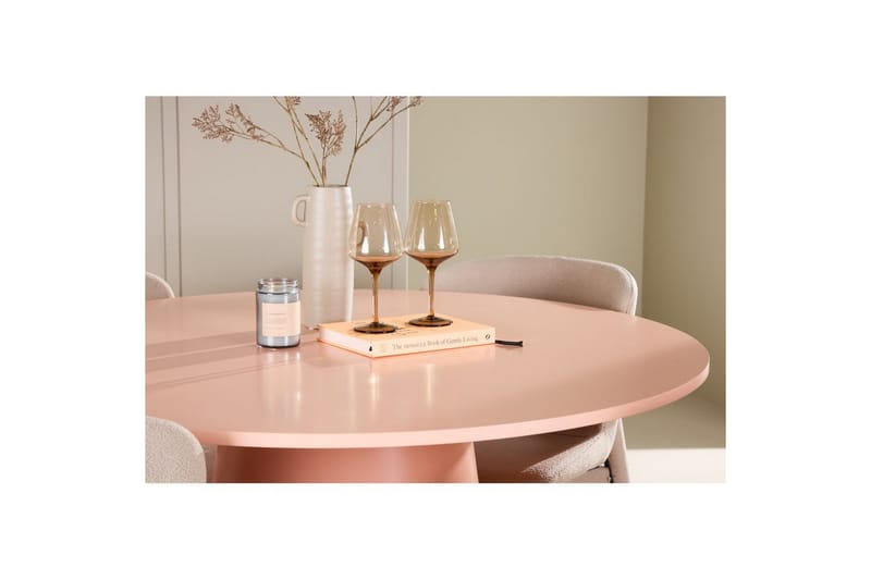 Spisegruppe Lanzo Rund 120 cm Rosa med 4 stk Astoria Stoler Beige - Beige - Møbler - Bord - Spisegrupper