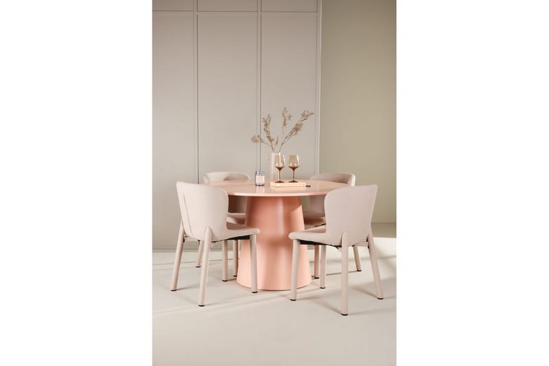 Spisegruppe Lanzo Rund 120 cm Rosa med 4 stk Astoria Stoler Beige - Beige - Møbler - Bord - Spisegrupper