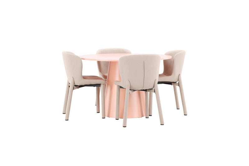 Spisegruppe Lanzo Rund 120 cm Rosa med 4 stk Astoria Stoler Beige - Beige - Møbler - Bord - Spisegrupper
