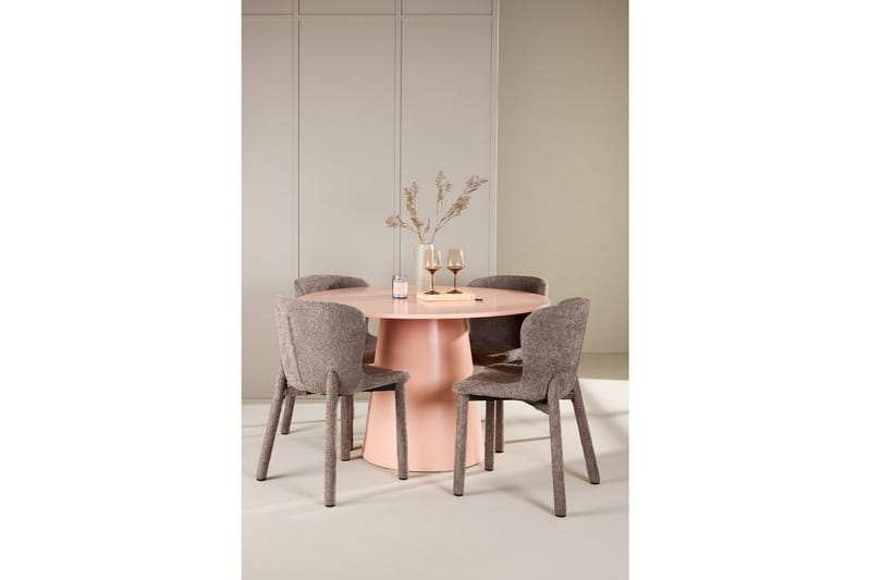Spisegruppe Lanzo Rund 120 cm Rosa med 4 stk Astoria Stoler Brun - Brun - Møbler - Bord - Spisegrupper