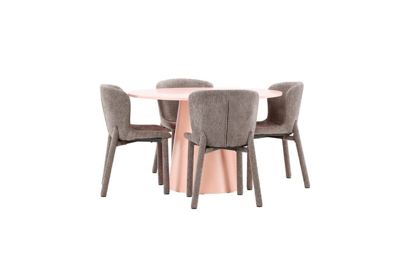 Spisegruppe Lanzo Rund 120 cm Rosa med 4 stk Astoria Stoler Brun - Brun - Møbler - Bord - Spisegrupper