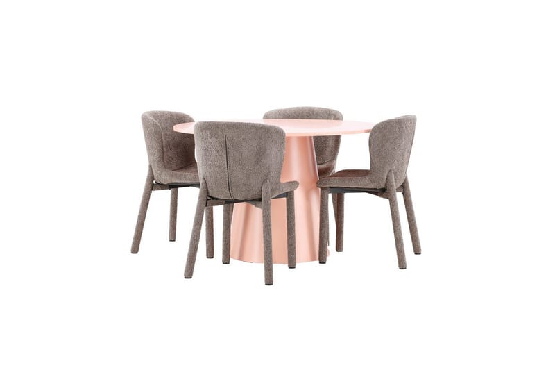 Spisegruppe Lanzo Rund 120 cm Rosa med 4 stk Astoria Stoler Brun - Brun - Møbler - Bord - Spisegrupper