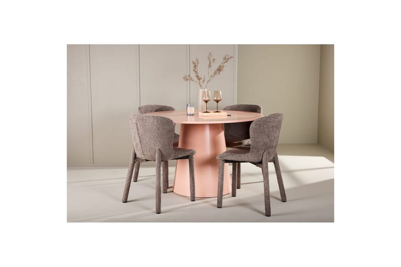 Spisegruppe Lanzo Rund 120 cm Rosa med 4 stk Astoria Stoler Brun - Brun - Møbler - Bord - Spisegrupper