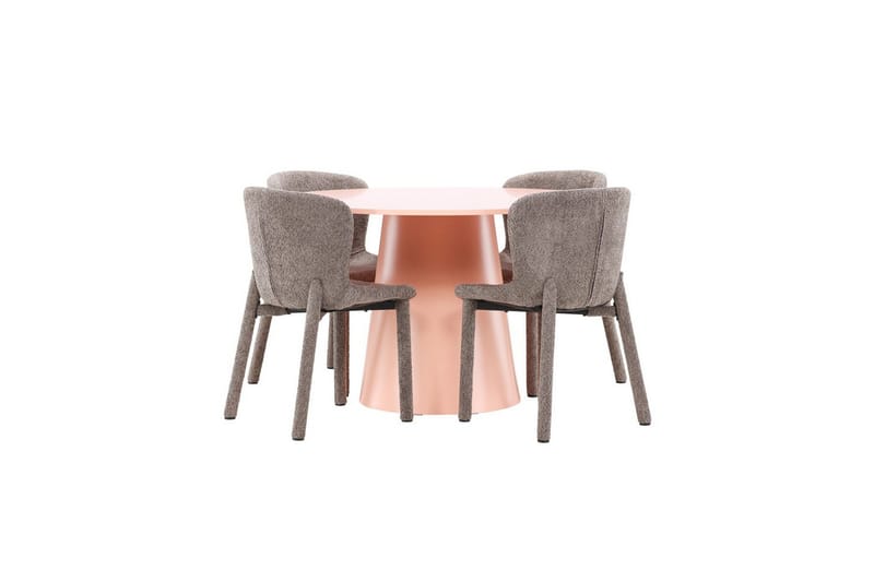 Spisegruppe Lanzo Rund 120 cm Rosa med 4 stk Astoria Stoler Brun - Brun - Møbler - Bord - Spisegrupper