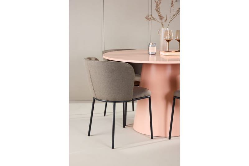 Spisegruppe Lanzo Rund 120 cm Rosa med 4 stk Edina Stoler Svart / Brun - Svart / Brun - Møbler - Bord - Spisegrupper