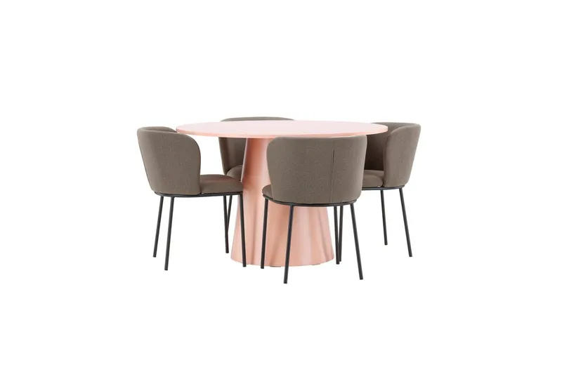 Spisegruppe Lanzo Rund 120 cm Rosa med 4 stk Edina Stoler Svart / Brun - Svart / Brun - Møbler - Bord - Spisegrupper