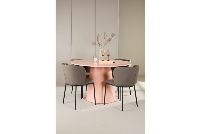 Spisegruppe Lanzo Rund 120 cm Rosa med 4 stk Edina Stoler Svart / Brun - Svart / Brun - Møbler - Bord - Spisegrupper