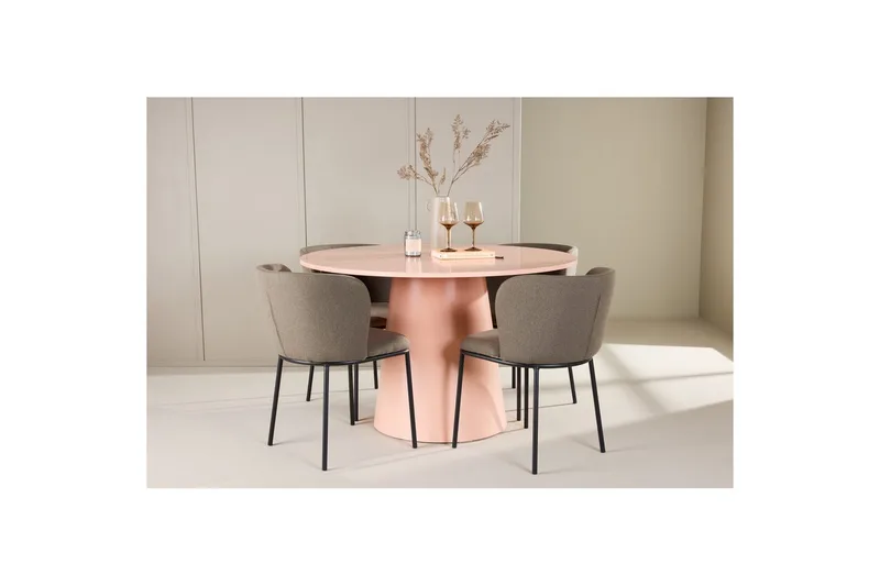 Spisegruppe Lanzo Rund 120 cm Rosa med 4 stk Edina Stoler Svart / Brun - Svart / Brun - Møbler - Bord - Spisegrupper