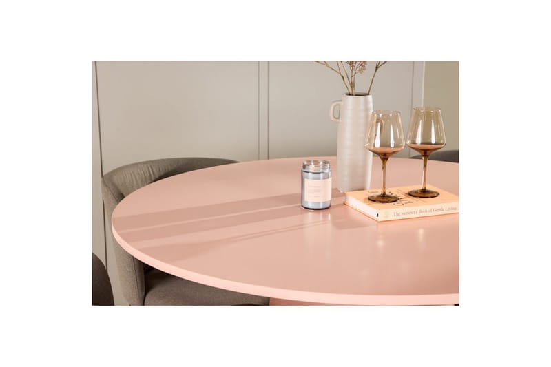 Spisegruppe Lanzo Rund 120 cm Rosa med 4 stk Edina Stoler Svart / Brun - Svart / Brun - Møbler - Bord - Spisegrupper