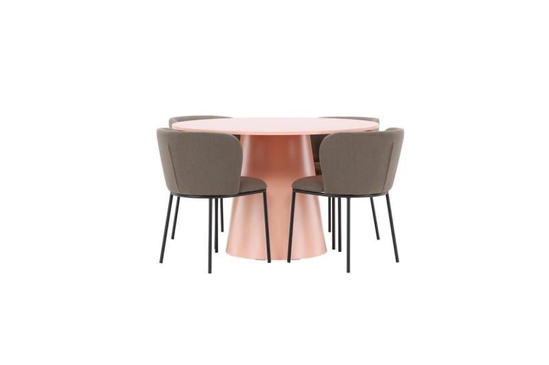 Spisegruppe Lanzo Rund 120 cm Rosa med 4 stk Edina Stoler Svart / Brun - Svart / Brun - Møbler - Bord - Spisegrupper