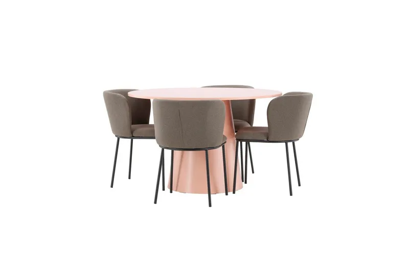Spisegruppe Lanzo Rund 120 cm Rosa med 4 stk Edina Stoler Svart / Brun - Svart / Brun - Møbler - Bord - Spisegrupper