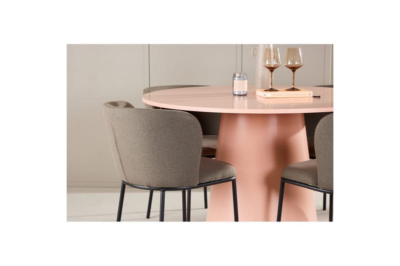 Spisegruppe Lanzo Rund 120 cm Rosa med 4 stk Edina Stoler Svart / Brun - Svart / Brun - Møbler - Bord - Spisegrupper