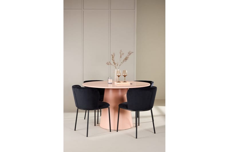 Spisegruppe Lanzo Rund 120 cm Rosa med 4 stk Edina Stoler Svart - Svart - Møbler - Bord - Spisegrupper