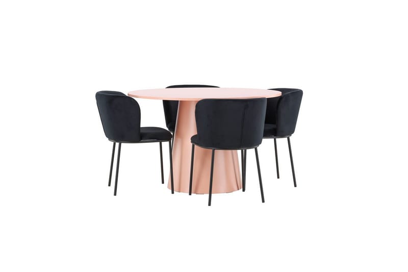 Spisegruppe Lanzo Rund 120 cm Rosa med 4 stk Edina Stoler Svart - Svart - Møbler - Bord - Spisegrupper