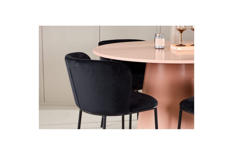 Spisegruppe Lanzo Rund 120 cm Rosa med 4 stk Edina Stoler Svart - Svart - Møbler - Bord - Spisegrupper