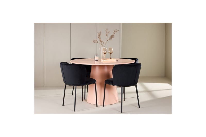 Spisegruppe Lanzo Rund 120 cm Rosa med 4 stk Edina Stoler Svart - Svart - Møbler - Bord - Spisegrupper