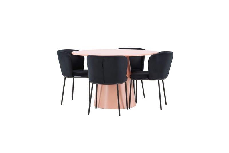 Spisegruppe Lanzo Rund 120 cm Rosa med 4 stk Edina Stoler Svart - Svart - Møbler - Bord - Spisegrupper
