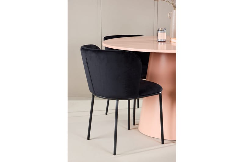 Spisegruppe Lanzo Rund 120 cm Rosa med 4 stk Edina Stoler Svart - Svart - Møbler - Bord - Spisegrupper