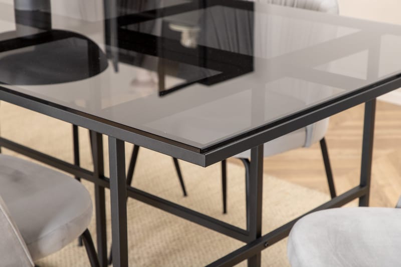 Spisegruppe Leria 200 cm inkl. 6 Foyos stoler - Glass/Svart/Grå - Møbler - Bord - Spisegrupper