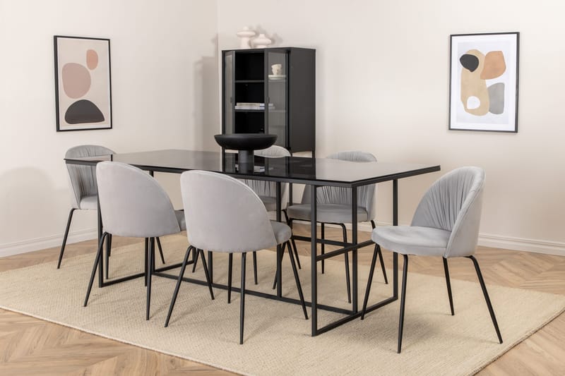 Spisegruppe Leria 200 cm inkl. 6 Foyos stoler - Glass/Svart/Grå - Møbler - Bord - Spisegrupper