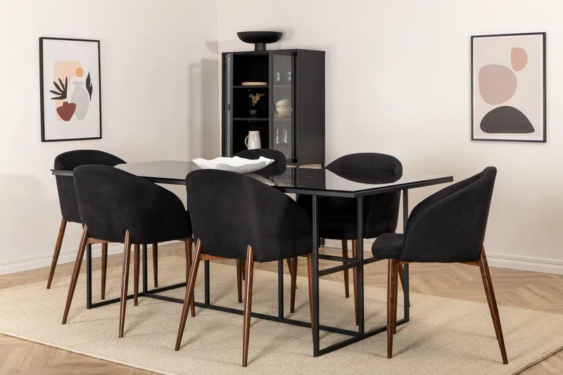 Spisegruppe Leria 200 cm inkl. 6 Kullersbro stoler - Glass/Svart/Brun - Møbler - Bord - Spisegrupper