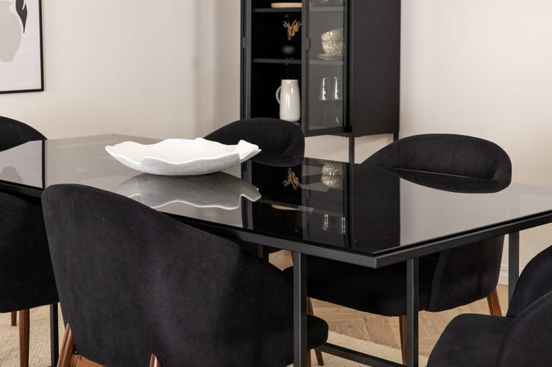 Spisegruppe Leria 200 cm inkl. 6 Kullersbro stoler - Glass/Svart/Brun - Møbler - Bord - Spisegrupper