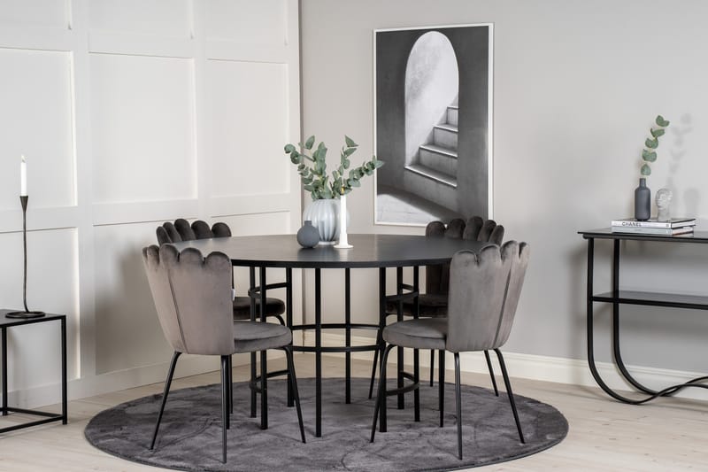 Spisegruppe Möbelfashion Copenhagen spisegruppe 140 cm rund med 4 Limhamn-stoler Svart/grå - Møbler - Bord - Spisegrupper