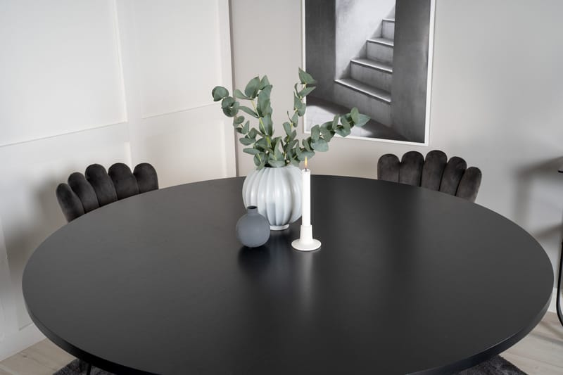 Spisegruppe Möbelfashion Copenhagen spisegruppe 140 cm rund med 4 Limhamn-stoler Svart/grå - Møbler - Bord - Spisegrupper