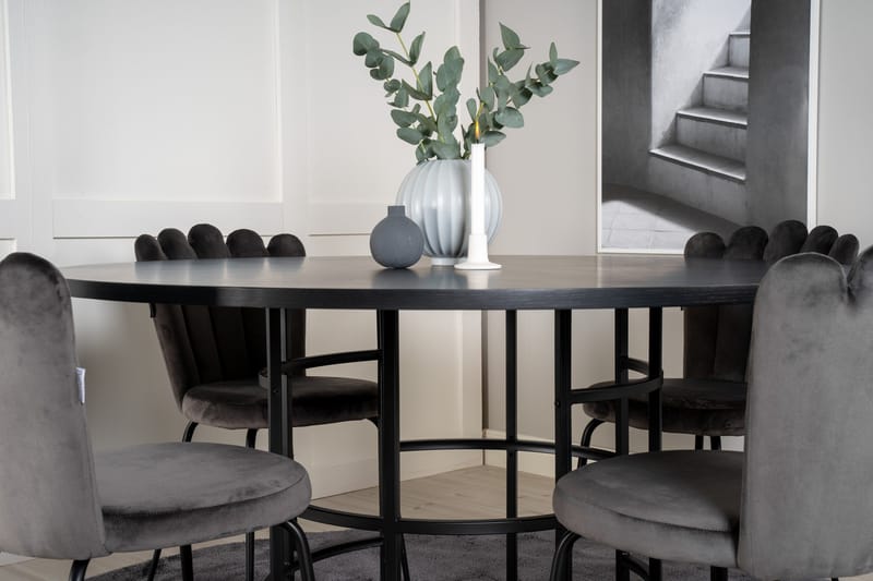 Spisegruppe Möbelfashion Copenhagen spisegruppe 140 cm rund med 4 Limhamn-stoler Svart/grå - Møbler - Bord - Spisegrupper