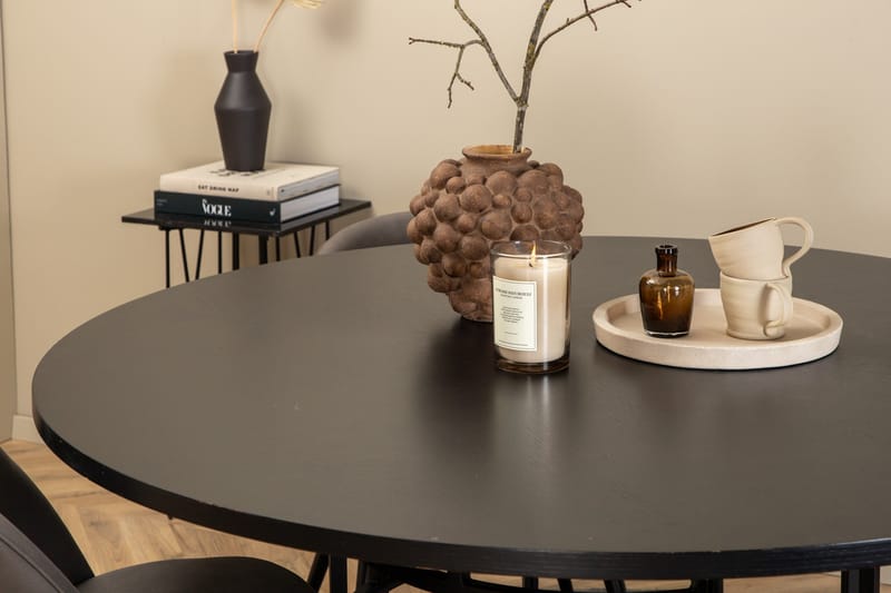 Spisegruppe Möbelfashion Copenhagen spisegruppe 140 cm rund med 4 Velvet-stoler Svart/grå - Møbler - Bord - Spisegrupper
