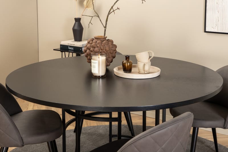 Spisegruppe Möbelfashion Copenhagen spisegruppe 140 cm rund med 4 Velvet-stoler Svart/grå - Møbler - Bord - Spisegrupper
