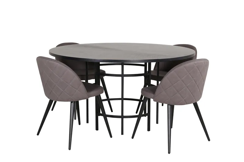 Spisegruppe Möbelfashion Copenhagen spisegruppe 140 cm rund med 4 Velvet-stoler Svart/grå, undefined