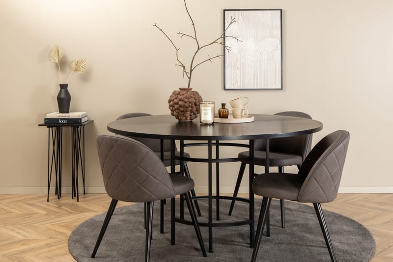 Spisegruppe Möbelfashion Copenhagen spisegruppe 140 cm rund med 4 Velvet-stoler Svart/grå - Møbler - Bord - Spisegrupper