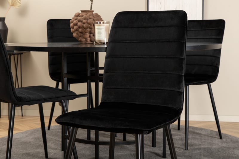 Spisegruppe Möbelfashion Copenhagen spisegruppe 140 cm rund med 4 Windu Lyx-stoler Svart - Møbler - Bord - Spisegrupper