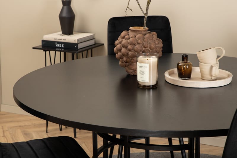 Spisegruppe Möbelfashion Copenhagen spisegruppe 140 cm rund med 4 Windu Lyx-stoler Svart - Møbler - Bord - Spisegrupper