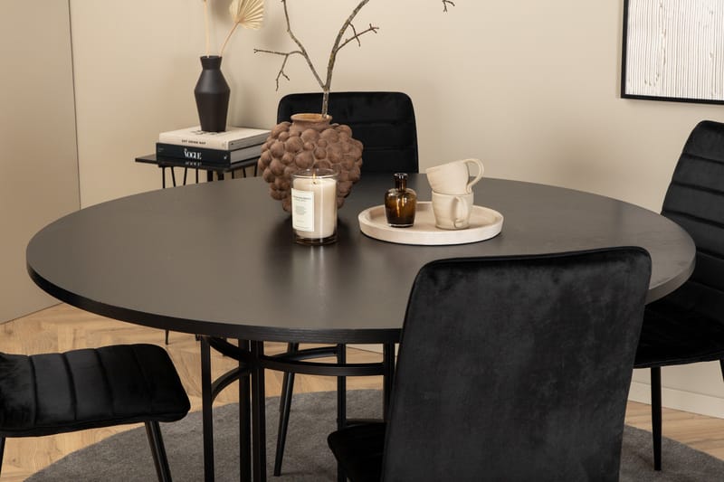 Spisegruppe Möbelfashion Copenhagen spisegruppe 140 cm rund med 4 Windu Lyx-stoler Svart - Møbler - Bord - Spisegrupper