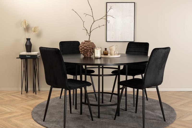 Spisegruppe Möbelfashion Copenhagen spisegruppe 140 cm rund med 4 Windu Lyx-stoler Svart - Møbler - Bord - Spisegrupper