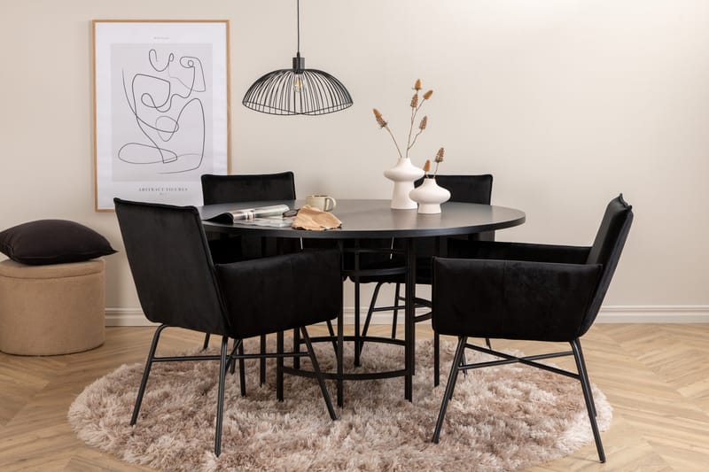 Spisegruppe Möbelfashion Copenhagen spisegruppe 140 cm rund med 4 Petra-stoler Svart - Møbler - Bord - Spisegrupper