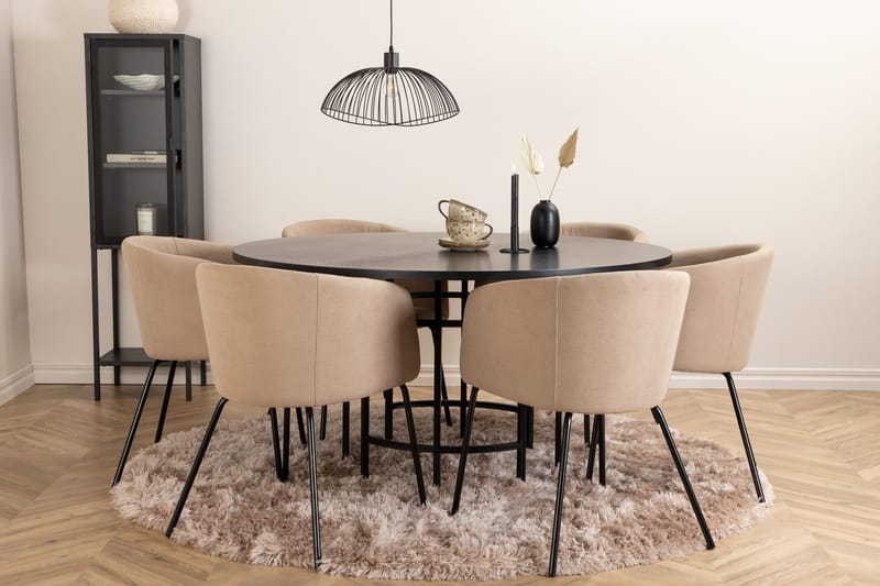 Spisegruppe Möbelfashion Copenhagen spisegruppe 140 cm rund med 6 Berit-stoler Beige/Svart - Møbler - Bord - Spisegrupper