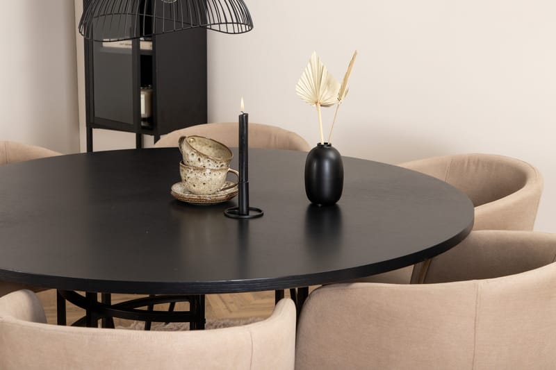 Spisegruppe Möbelfashion Copenhagen spisegruppe 140 cm rund med 6 Berit-stoler Beige/Svart - Møbler - Bord - Spisegrupper